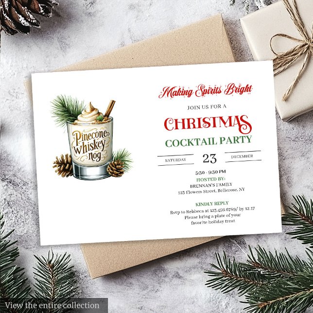 Convites de Festa de Coquetéis de Feriado Vermelho (Elegant Red Green Holiday Cocktails Party Invitation)