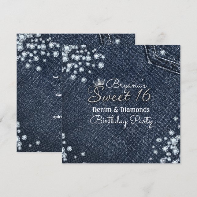 Convites de festa de coroa Denim & Diamonds Sweet  (Frente/Verso)