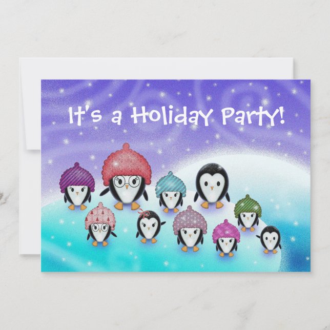 Convites de Festa de Férias de Pinguim Fofo (Frente)