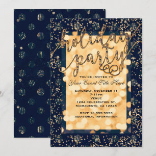 Convites de Festa de Fim de Ano Blue & Gold Glam D