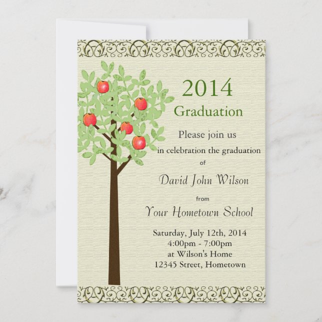 Convites de Festa de Formatura . Árvore de fruta d (Frente)