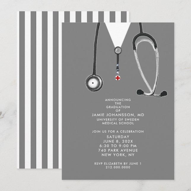 Convites de Festa de Formatura de Médico (Frente/Verso)
