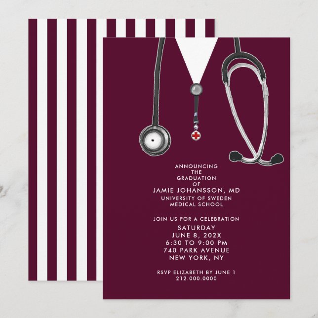 Convites de Festa de Formatura de Médico (Frente/Verso)