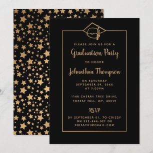 Convites de Festa de formatura preto e Dourado