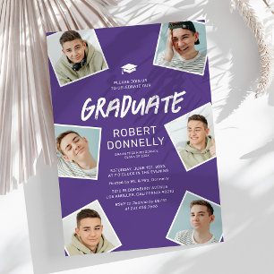Convites de festa de graduação roxos simples de 6