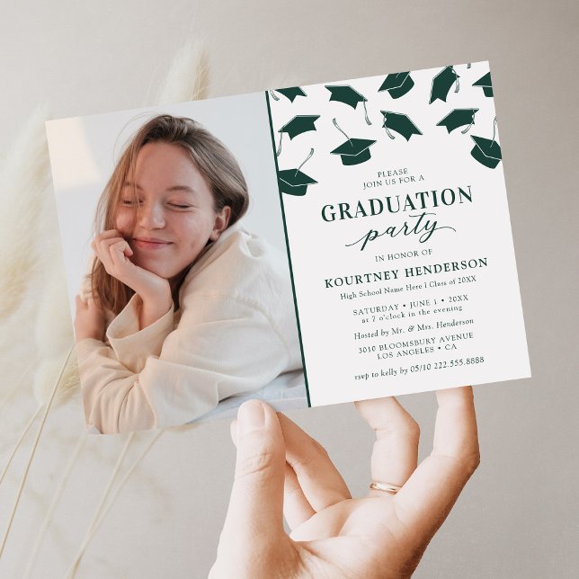 Convites de festa de graduação verde para foto sim (Criador carregado)