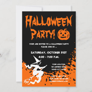 Convites de festa de Halloween com abóbora e bruxa