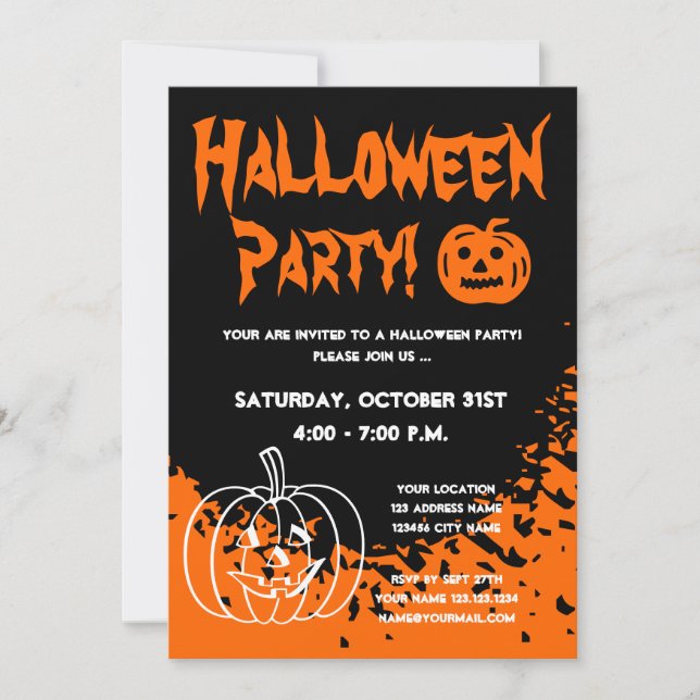 convites de festa de Halloween com abóboras esculp (Frente)