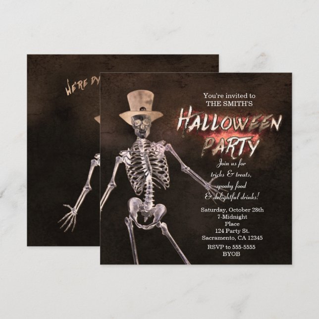 Convites de Festa de Halloween de Esqueleto Brilha (Frente/Verso)