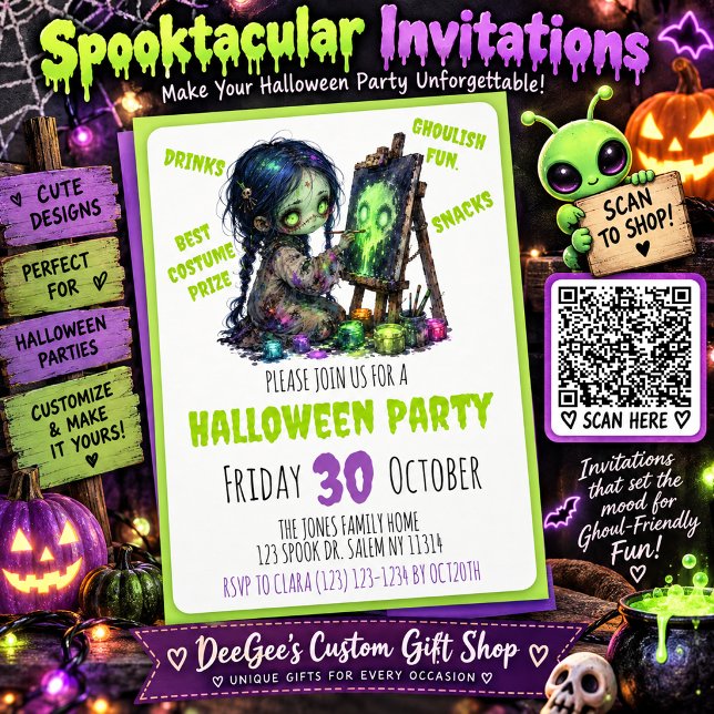 Convites de Festa de Halloween de Zumbi & Alien (Criador carregado)