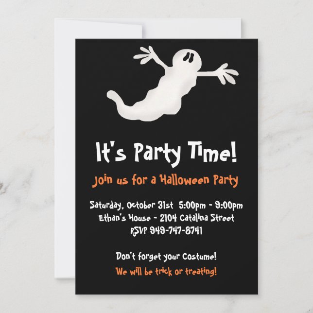 Convites de Festa de Halloween para Fantasmas (Frente)