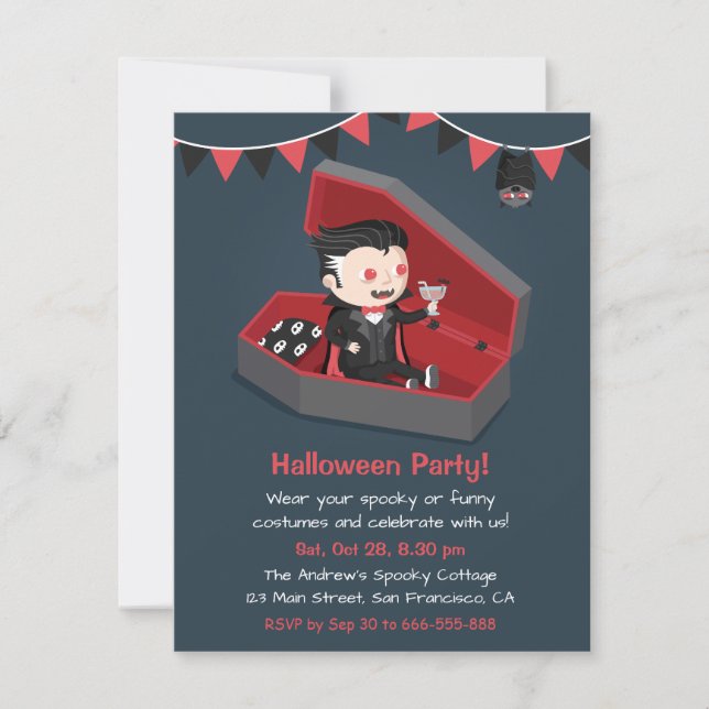 Convites de festa de Halloween para menino vampiro (Frente)