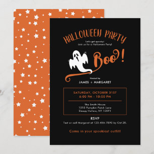 Convites de festa de Halloween pretos fantasma Boo