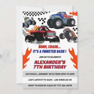 convites de festa de Hot wheels Boy Boom Crash