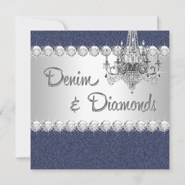 Convites de festa de jeans e diamantes (Frente)