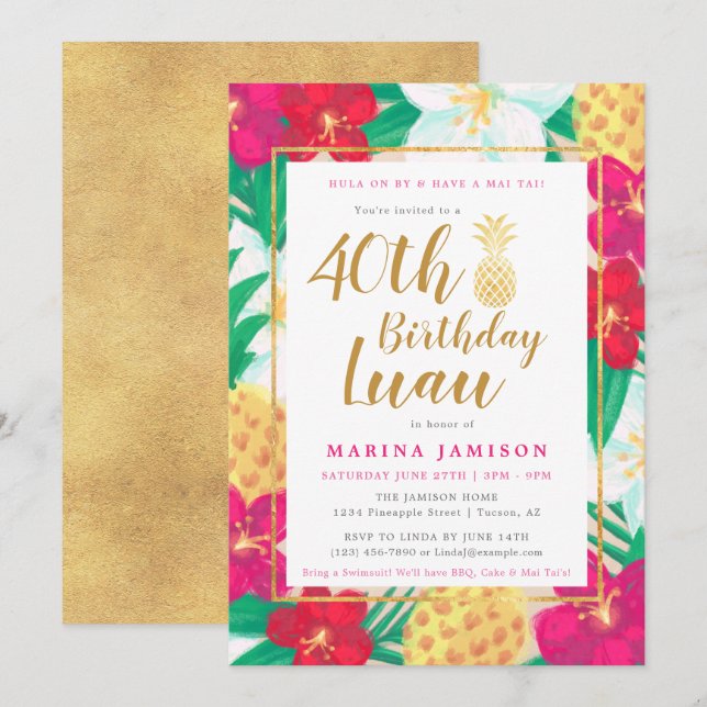 Convites de festa de Luau de Ouro (Frente/Verso)