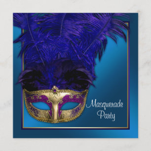 Convites de Festa de Máscaras Azul Real Dourado