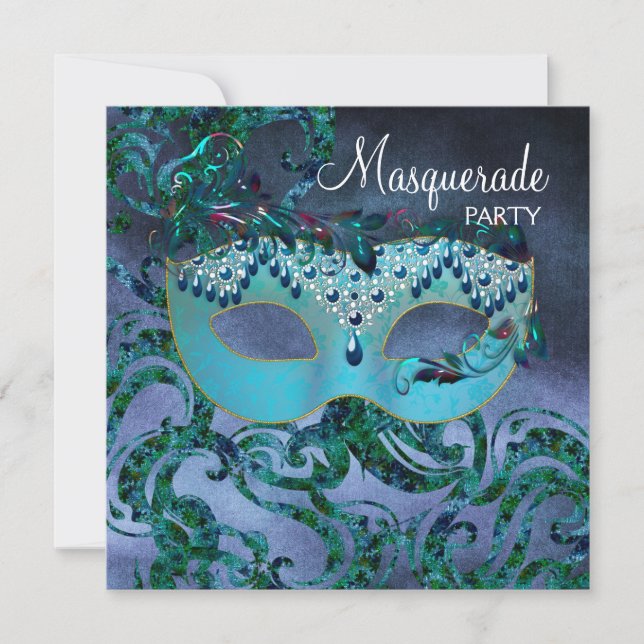 Convites de Festa de Máscaras Azul Turquesa Roxo (Frente)