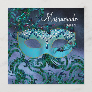 Convites de Festa de Máscaras Azul Turquesa Roxo