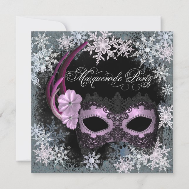Convites de festa de máscaras com flocos de neve r (Frente)