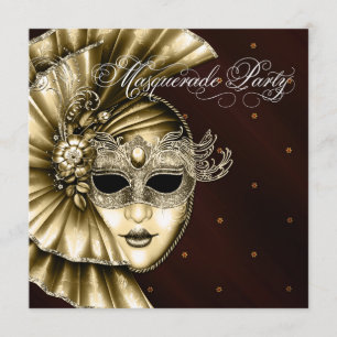 Convites de festa de máscaras em preto dourado ele