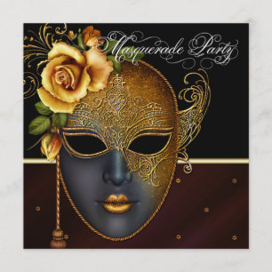 Convites de festa de máscaras em preto dourado ele