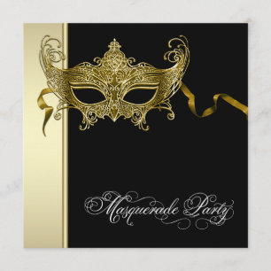 Convites de festa de máscaras em preto e dourado e