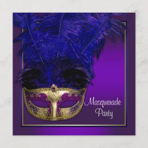 Convites de festa de máscaras em roxo dourado eleg