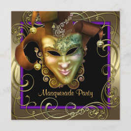 Convites de festa de máscaras em roxo dourado eleg