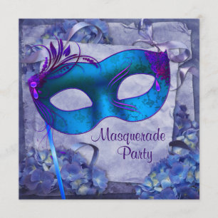 Convites de festa de máscaras Hortênsia Roxa Azul