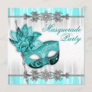 Convites de Festa de Máscaras Prata Turquesa Azul