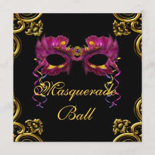 Convites de Festa de Máscaras Preto e Rosa Neon Vi