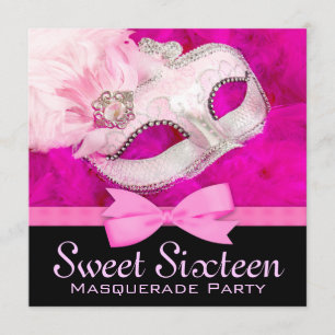 Convites de festa de máscaras Preto Rosa Quente