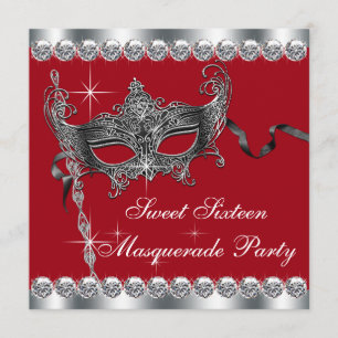 Convites de festa de máscaras Red Sweet Sixteen