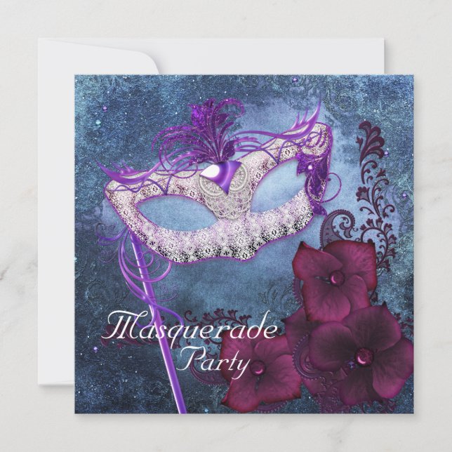 Convites de Festa de Máscaras Roxo Borgonha (Frente)