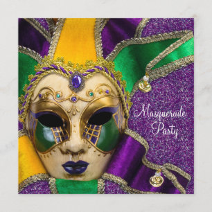 Convites de Festa de Máscaras Verde Roxo Dourado