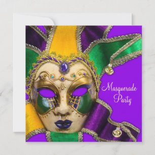 Convites de Festa de Máscaras Verde Roxo Dourado
