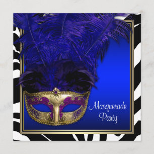 Convites de Festa de Máscaras Zebra Azul Real