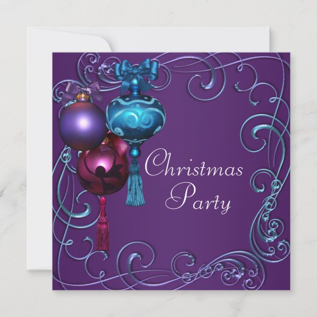 Convites de festa de Natal azul turquesa roxo (Frente)