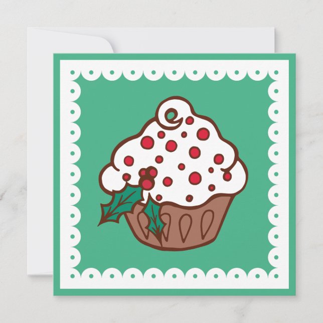Convites de Festa de Natal com Cupcake de Feriado (Frente)