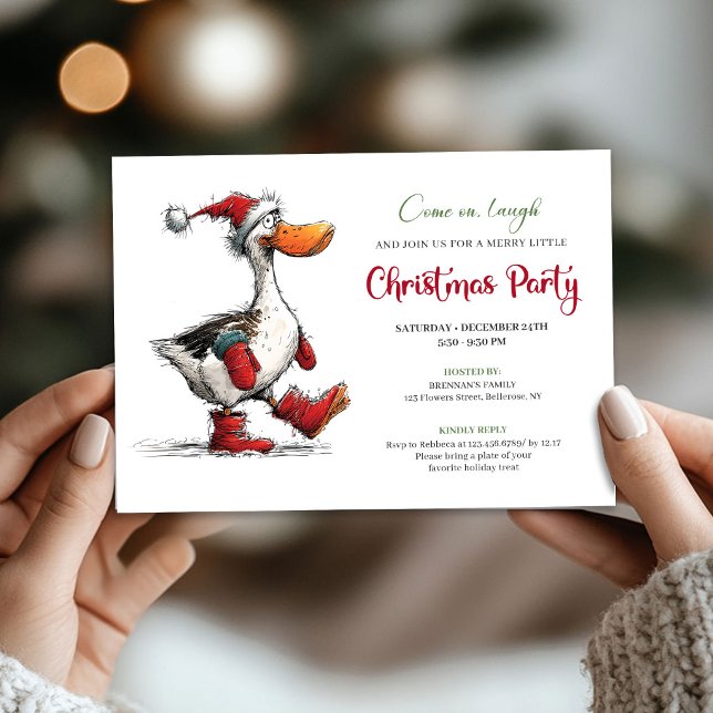 Convites de festa de Natal com humor de ganso bobo (Christmas Quirky Silly Goose Humor Party Invitation)