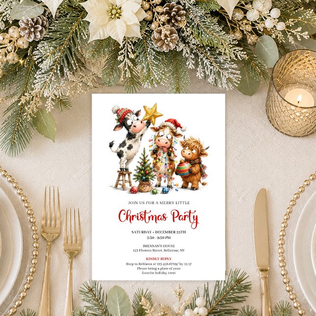 Convites de festa de Natal divertidos e aconchegan (Cozy Quirky Cows Playful Christmas Party Invitation Card

)