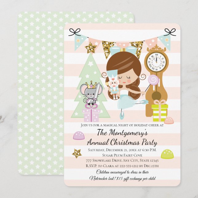 Convites de Festa de Natal do Quebra-Nozes Morena (Frente/Verso)