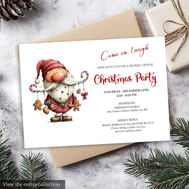 Convites de Festa de Natal em Aquarela do Papai No (Whimsical Funny Santa Watercolor Holiday Invitation)