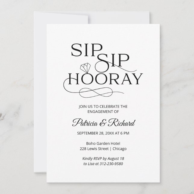 Convites de Festa de Noivado Sip Sip Hooray (Frente)