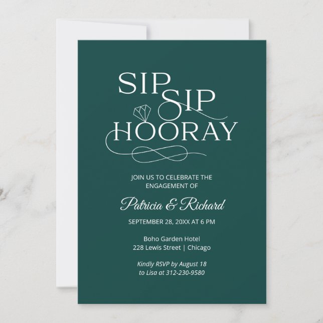 Convites de Festa de Noivado Sip Sip Hooray (Frente)