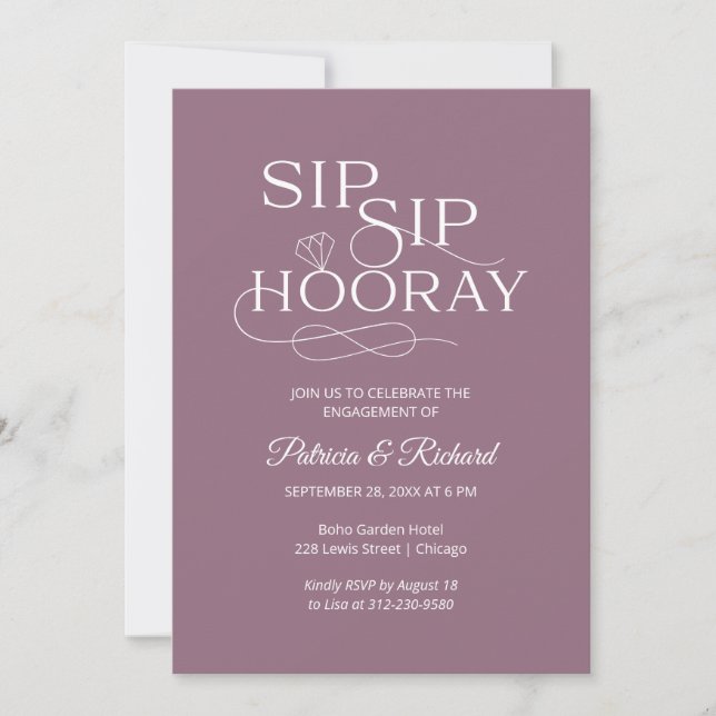 Convites de Festa de Noivado Sip Sip Hooray (Frente)