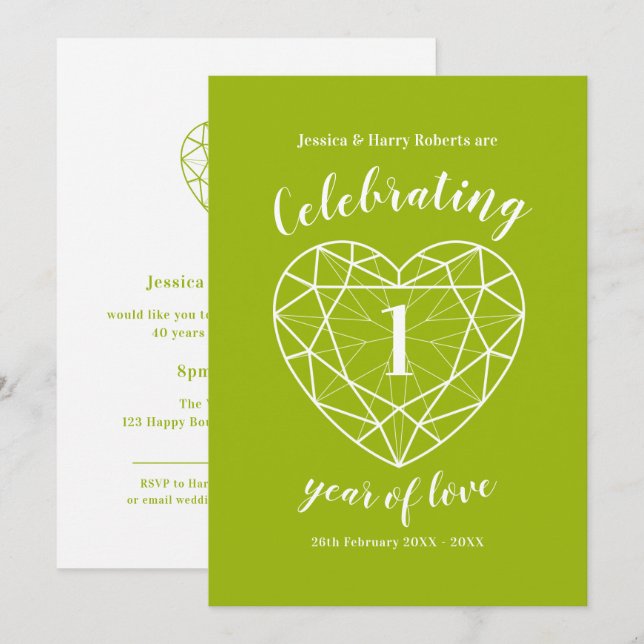 Convites de festa de Peridot celebrando 1 ano de a (Frente/Verso)