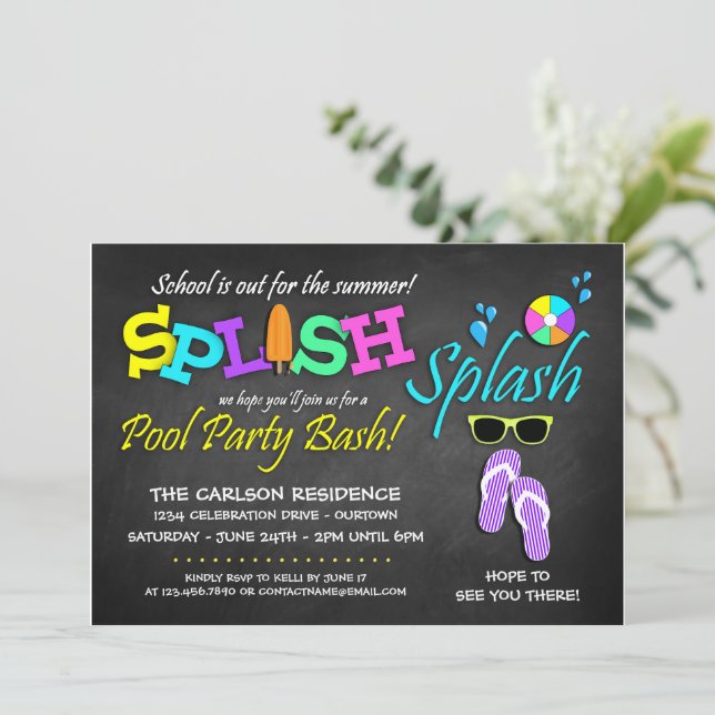 Convites de Festa de Piscina Fim das Aulas (Em pé/Frente)