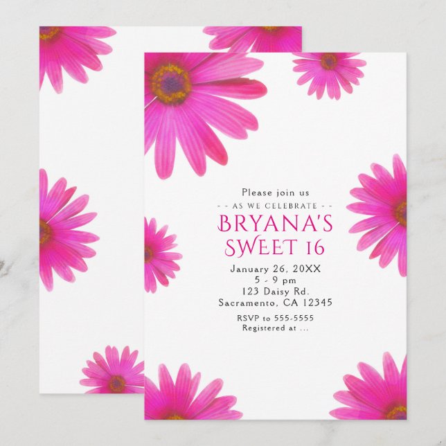 Convites de festa de primavera de margaridas flora (Frente/Verso)